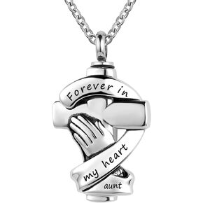 LuxglitterLin Praying Hands Urn Necklaces for Mom Dad Pet Ashes Crucifix Cremation Keepsake Memorial Pendant Jewelry Forever in My Heart