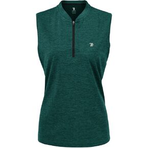 Gopune Women's Sleeveless Golf Shirts Quick Dry Zipper Collarless Activewear Tennis Polo T-Shirts