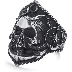KIRTIJW Skull Rings for Men Stainless Steel Gothic Biker Punk Skull Ring Jewelry for Men Size 8-13