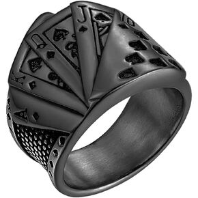 PAMTIER Men's Stainless Steel Hip Hop Poker Cards Biker Ring