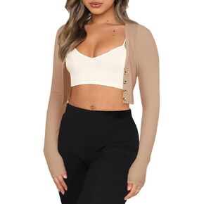 سترة نسائية LASLULU مقصوصة من الصوف برقبة على شكل حرف V وأكمام طويلة سترة مضلعة بأزرار للتمرين معاطف سترة رياضية in Kuwait