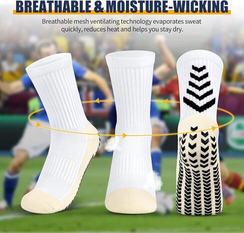 جوارب HUANLANG المضادة للانزلاق لكرة القدم، جوارب رياضية للرجال، جوارب رياضية مضادة للانزلاق، جوارب مضادة للبثور مع مقابض للجنسين، زوجان in Kuwait