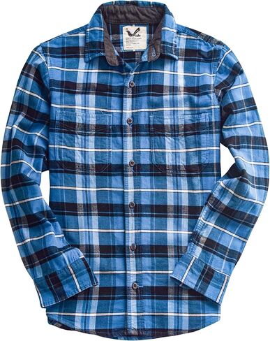 Men's Slimfit Flannel Shirt Two-ply 100% Cotton Pre Washed Vintage Look Plaid Work Shirt in Kuwait
