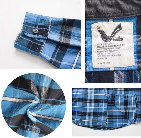 Men's Slimfit Flannel Shirt Two-ply 100% Cotton Pre Washed Vintage Look Plaid Work Shirt in Kuwait