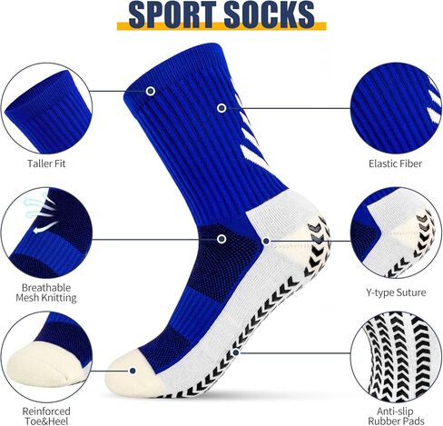 جوارب HUANLANG المضادة للانزلاق لكرة القدم، جوارب رياضية للرجال، جوارب رياضية مضادة للانزلاق، جوارب مضادة للبثور مع مقابض للجنسين، زوجان in Kuwait