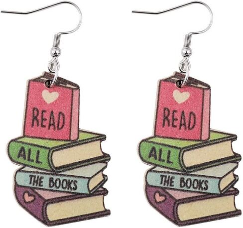 Funny Wooden Stackable Book Pencil Drop Dangle Earrings Stack of Books for Women Girls Classic Librarian Teacher Student Graduation Back to School Jewelry in Kuwait