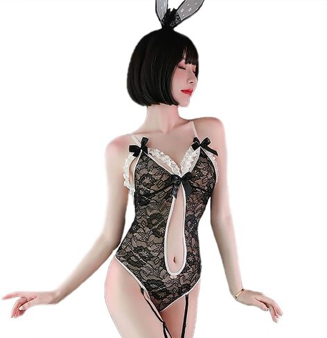 SNOMYRS Womens Lingerie Sexy Bunny Outfit Lace Anime Rabbit Senpai Cosplay Costume Set Costume One Piece Bodysuit in Kuwait