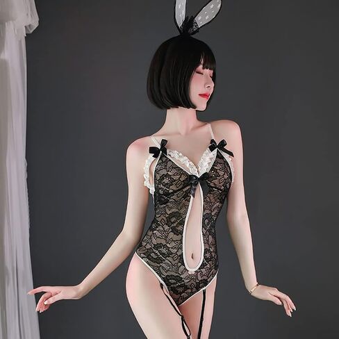 SNOMYRS Womens Lingerie Sexy Bunny Outfit Lace Anime Rabbit Senpai Cosplay Costume Set Costume One Piece Bodysuit in Kuwait