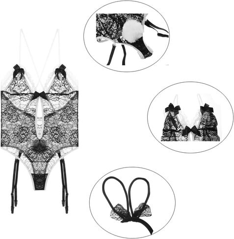SNOMYRS Womens Lingerie Sexy Bunny Outfit Lace Anime Rabbit Senpai Cosplay Costume Set Costume One Piece Bodysuit in Kuwait