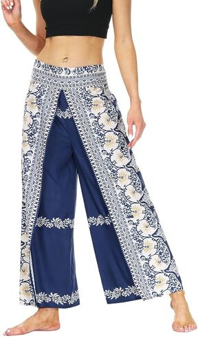 MsAnya سروال حريمي Palazzo ذو فتحة واسعة الساق صيفي كاجوال للشاطئ بوهو هيبي بوهيمي بيلاتيس مقاس كبير 10-18 in Kuwait