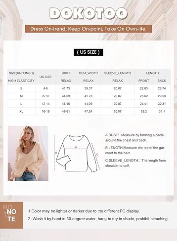 سترة علوية نسائية من Dokotoo موضة خريف 2023 برقبة على شكل V وأكمام طويلة وحاشية غير متماثلة بلوفر محبوك in Kuwait