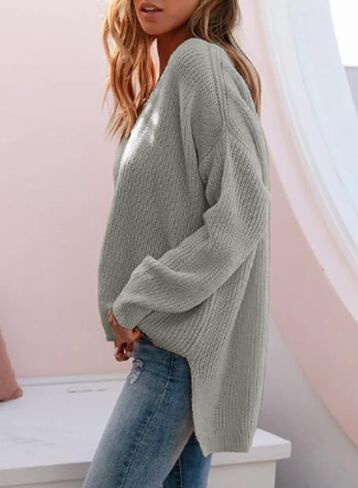 سترة علوية نسائية من Dokotoo موضة خريف 2023 برقبة على شكل V وأكمام طويلة وحاشية غير متماثلة بلوفر محبوك in Kuwait