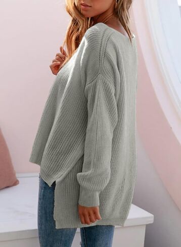 سترة علوية نسائية من Dokotoo موضة خريف 2023 برقبة على شكل V وأكمام طويلة وحاشية غير متماثلة بلوفر محبوك in Kuwait