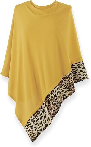 SAGEFINDS PGI Traders Leopard Trim Poncho | Lightweight Knit | Pullover Cape | Versatile Scarf for Spring, Summer, Fall in Kuwait