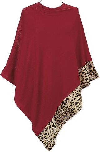 SAGEFINDS PGI Traders Leopard Trim Poncho | Lightweight Knit | Pullover Cape | Versatile Scarf for Spring, Summer, Fall in Kuwait