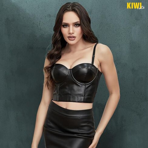 KIWI RATA المرأة مثير overbust خمر مشد قابل للتعديل الأشرطة بو الجلود الصدرية بوستير المحاصيل الأعلى in Kuwait