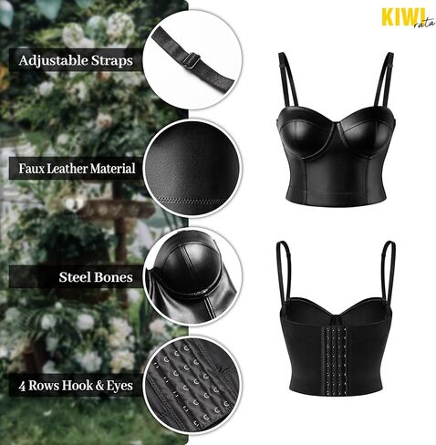 KIWI RATA المرأة مثير overbust خمر مشد قابل للتعديل الأشرطة بو الجلود الصدرية بوستير المحاصيل الأعلى in Kuwait