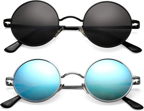 نظارات شمسية مستقطبة دائرية من NULOOQ طراز John Lennon للنساء والرجال بإطار معدني صغير على شكل دائرة هيبي in Kuwait