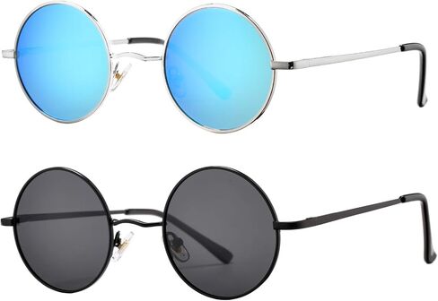 نظارات شمسية مستقطبة دائرية من NULOOQ طراز John Lennon للنساء والرجال بإطار معدني صغير على شكل دائرة هيبي in Kuwait