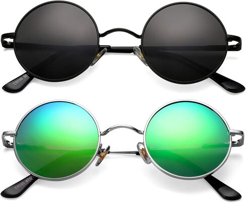 نظارات شمسية مستقطبة دائرية من NULOOQ طراز John Lennon للنساء والرجال بإطار معدني صغير على شكل دائرة هيبي in Kuwait