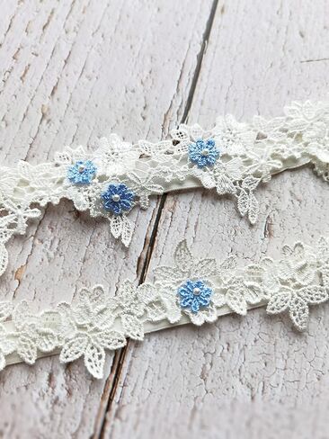 YuRongsxt مجموعة أربطة الزفاف مجموعة أربطة الزفاف الصغيرة زهرة زرقاء دانتيل حزام مع لؤلؤ G52 (أزرق سماوي) in Kuwait