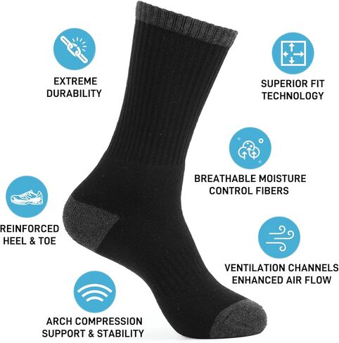 10 قطع من الجوارب الطويلة المبطنة شديدة التحمل للتحكم في الرطوبة 6.5-12، اسود، 6.5-12, أسود, 6.5-12 in Kuwait