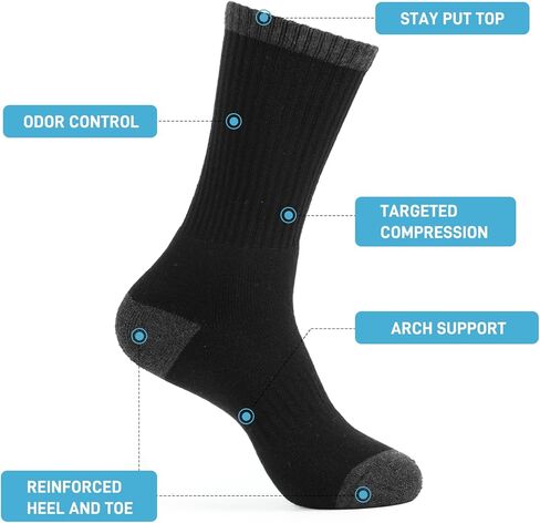 10 قطع من الجوارب الطويلة المبطنة شديدة التحمل للتحكم في الرطوبة 6.5-12، اسود، 6.5-12, أسود, 6.5-12 in Kuwait