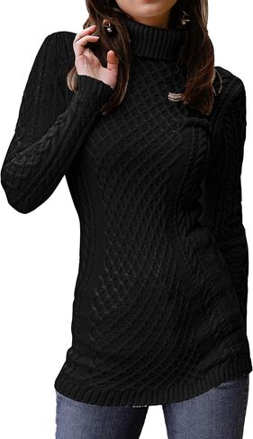 v28 Women's Cotton Turtle Cowl Neck Aran Fishermen Fair Isle Cable Knit Sweater in Kuwait