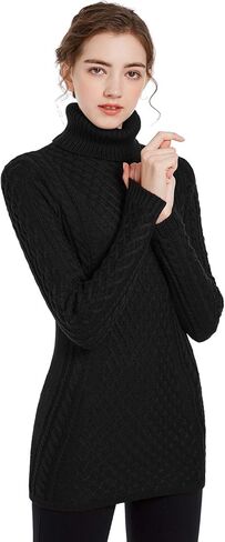 v28 Women's Cotton Turtle Cowl Neck Aran Fishermen Fair Isle Cable Knit Sweater in Kuwait