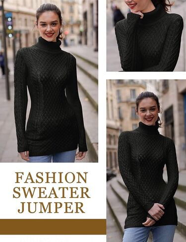 v28 Women's Cotton Turtle Cowl Neck Aran Fishermen Fair Isle Cable Knit Sweater in Kuwait