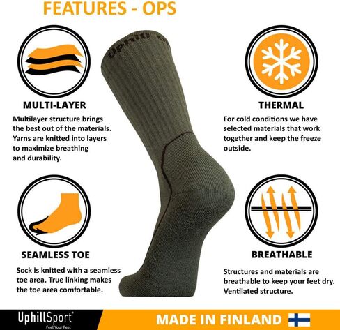 UPHILLSPORT OPS تكتيكي 4 طبقات Drytech M5 مع ميرينو كاكي 6.5-9 عبوة واحدة in Kuwait