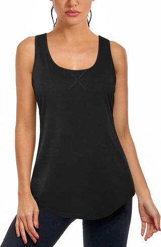 Cestyle Women's Yoga Workout Tank Tops with Built in Shelf Bras Summer Loose Fit Racerback Tank Top in Kuwait