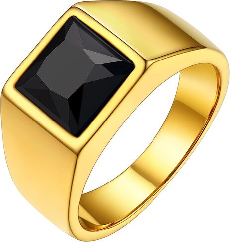 FindChic Stainless Steel Black/Blue Gemstone Signet Rings for Men Women Square Created Topaz/Custom Birthstone Nugget Ring for Party Anniversary Size 7 to 14 + Gift Box in Kuwait