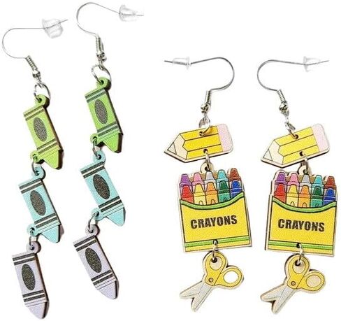 Funny Wooden Stackable Book Pencil Drop Dangle Earrings Stack of Books for Women Girls Classic Librarian Teacher Student Graduation Back to School Jewelry in Kuwait