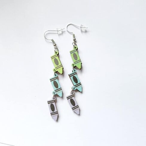 Funny Wooden Stackable Book Pencil Drop Dangle Earrings Stack of Books for Women Girls Classic Librarian Teacher Student Graduation Back to School Jewelry in Kuwait