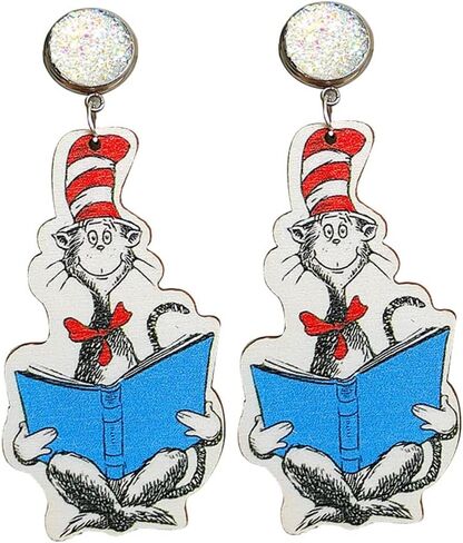 Funny Wooden Stackable Book Pencil Drop Dangle Earrings Stack of Books for Women Girls Classic Librarian Teacher Student Graduation Back to School Jewelry in Kuwait