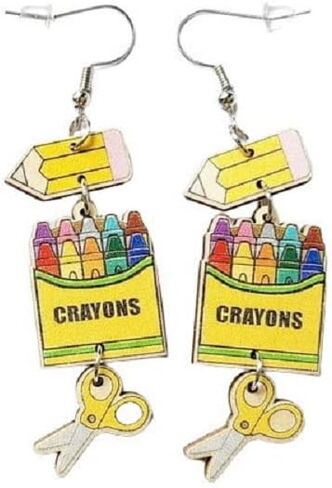 Funny Wooden Stackable Book Pencil Drop Dangle Earrings Stack of Books for Women Girls Classic Librarian Teacher Student Graduation Back to School Jewelry in Kuwait