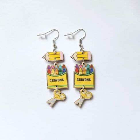 Funny Wooden Stackable Book Pencil Drop Dangle Earrings Stack of Books for Women Girls Classic Librarian Teacher Student Graduation Back to School Jewelry in Kuwait