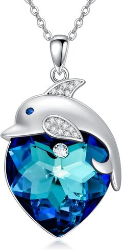بليسيتيب دولفين قلادة من الفضة الاسترليني دولفين قلادة قلادة مجوهرات هدية للنساء الفتيات مزين بالكريستال على شكل قلب من النمسا in Kuwait
