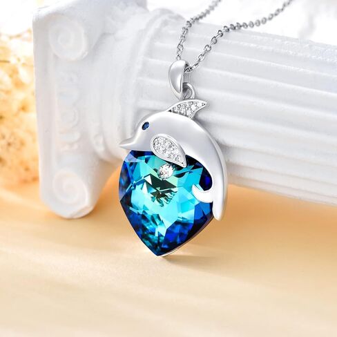 بليسيتيب دولفين قلادة من الفضة الاسترليني دولفين قلادة قلادة مجوهرات هدية للنساء الفتيات مزين بالكريستال على شكل قلب من النمسا in Kuwait