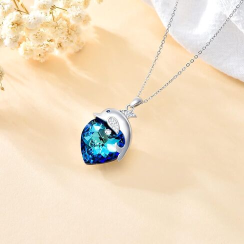 بليسيتيب دولفين قلادة من الفضة الاسترليني دولفين قلادة قلادة مجوهرات هدية للنساء الفتيات مزين بالكريستال على شكل قلب من النمسا in Kuwait