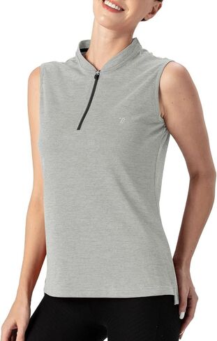 Gopune Women's Sleeveless Golf Shirts Quick Dry Zipper Collarless Activewear Tennis Polo T-Shirts in Kuwait