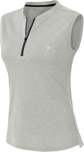 Gopune Women's Sleeveless Golf Shirts Quick Dry Zipper Collarless Activewear Tennis Polo T-Shirts in Kuwait