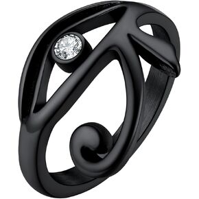U7 Rhinestone Eye of Horus Ring, Ankh Cross Rng, Stainless Steel/Black/18K Gold Plated Egypt Rings, Protection Rings for Men Women Size 7-14