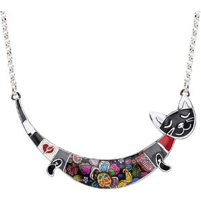 BONSNY Statement Enamel Alloy Cat Necklaces Pendant for Women Girls Jewelry Gift Charms Original Design