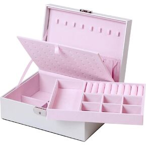 صندوق مجوهرات كيندال للنساء والفتيات، حافظة تنظيم المجوهرات المكونة من طبقتين، هدايا للأم والصديقة من جلد البولي يوريثان قابل للقفل ومبطن بالمخمل الناعم لتخزين مجوهرات السفر المحمولة (متدرجة) in Kuwait