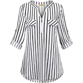 MIXJOY Baikea Women's 3/4 Sleeve V Neck Plaid Shirt Casual Tunic Blouse with Chest Flaps in Saudi Arabia