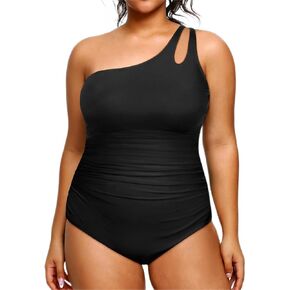 Aqua Eve Plus Size One Piece Swimsuit One Shoulder Bathing Suit Tummy Control Keyhole Swimwear