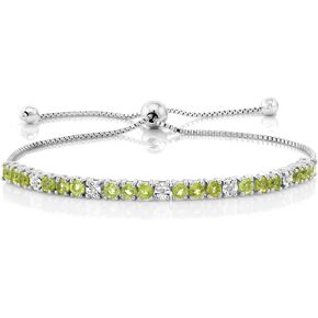Gem Stone King 925 Sterling Silver Green Peridot and White Diamond Tennis Bracelet For Women (2.05 Cttw, Gemstone Birthstone, Fully Adjustable Up to 9 Inch) in Saudi Arabia