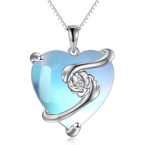 YAFEINI Moonstone القلب قلادة الفضة الاسترليني الشمال الزهور زهرة قلادة قلادة مجوهرات هدايا للنساء الفتيات in Saudi Arabia